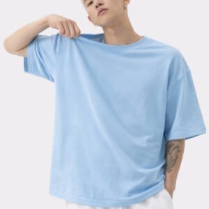 Men Solid Round Neck Pure Cotton Light Blue T-Shirt