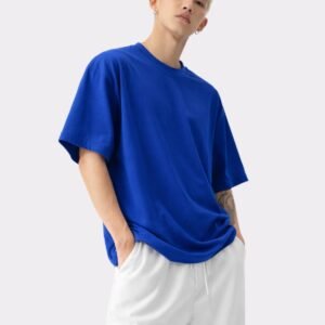 Men Solid Round Neck Pure Cotton Dark Blue T-Shirt