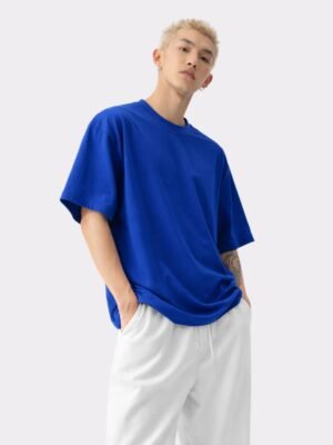 Men Solid Round Neck Pure Cotton Dark Blue T-Shirt