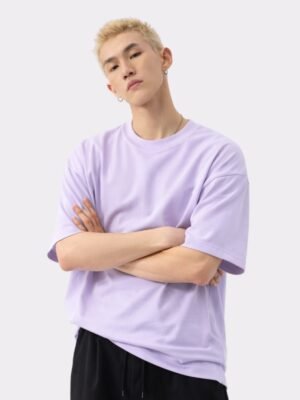 Men Solid Round Neck Pure Cotton Purple T-Shirt
