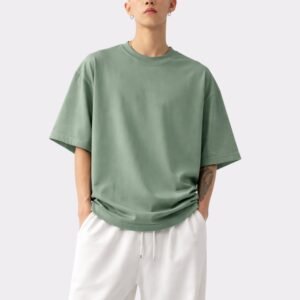 Men Solid Round Neck Pure Cotton Green T-Shirt