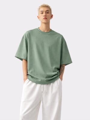 Men Solid Round Neck Pure Cotton Green T-Shirt