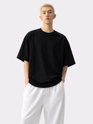 Men Solid Round Neck Pure Cotton Black T-Shirt