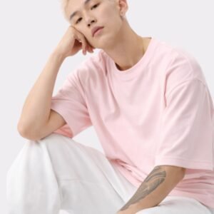 Men Solid Round Neck Pure Cotton Pink T-Shirt - S