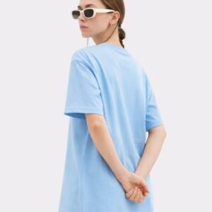 Women Solid Round Neck Pure Cotton Light Blue T-Shirt
