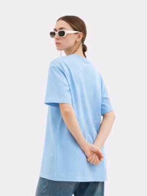 Women Solid Round Neck Pure Cotton Light Blue T-Shirt