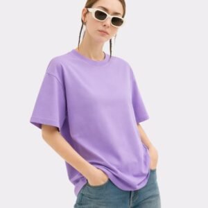 Women Solid Round Neck Pure Cotton Purple T-Shirt