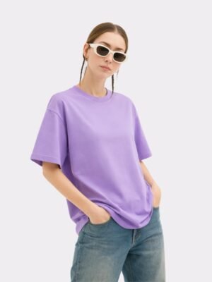 Women Solid Round Neck Pure Cotton Purple T-Shirt