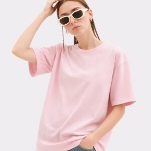 Women Solid Round Neck Pure Cotton Pink T-Shirt