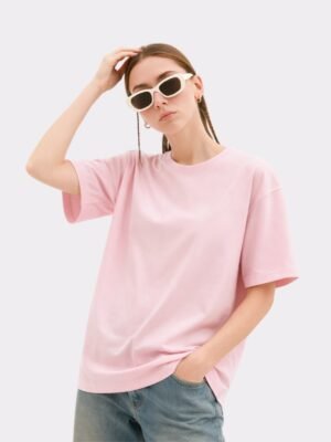 Women Solid Round Neck Pure Cotton Pink T-Shirt