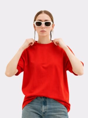 Women Solid Round Neck Pure Cotton Red T-Shirt