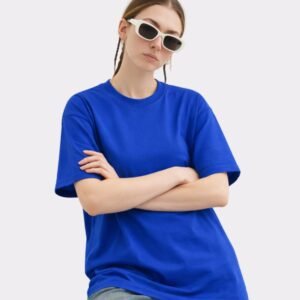 Women Solid Round Neck Pure Cotton Dark Blue T-Shirt