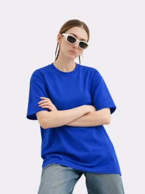 Women Solid Round Neck Pure Cotton Dark Blue T-Shirt