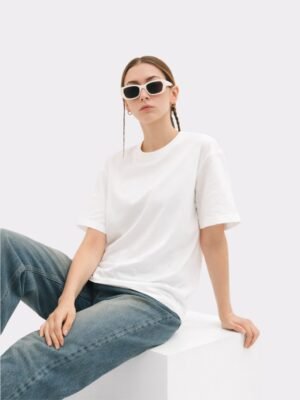 Women Solid Round Neck Pure Cotton White T-Shirt